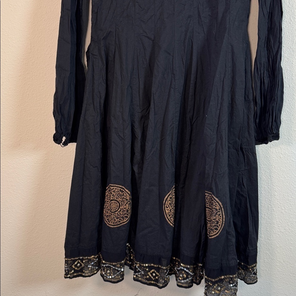 Riva Black Long-Sleeve Cotton Silk Dress with Ruffle size Large NWOT - Picture 6 of 11